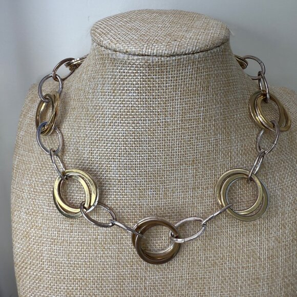 Vintage Ralph Lauren RLL Gold & Silver Circle Link 18" Toggle Necklace Statement - Picture 6 of 6